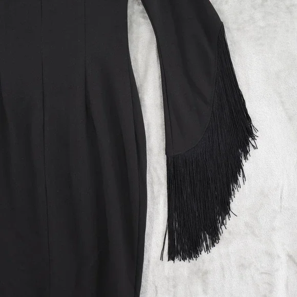 AQUA One Shoulder Fringed Sleeve Sheath Dress Womens 6 Black Formal Holiday NWT - Picture 11 of 16